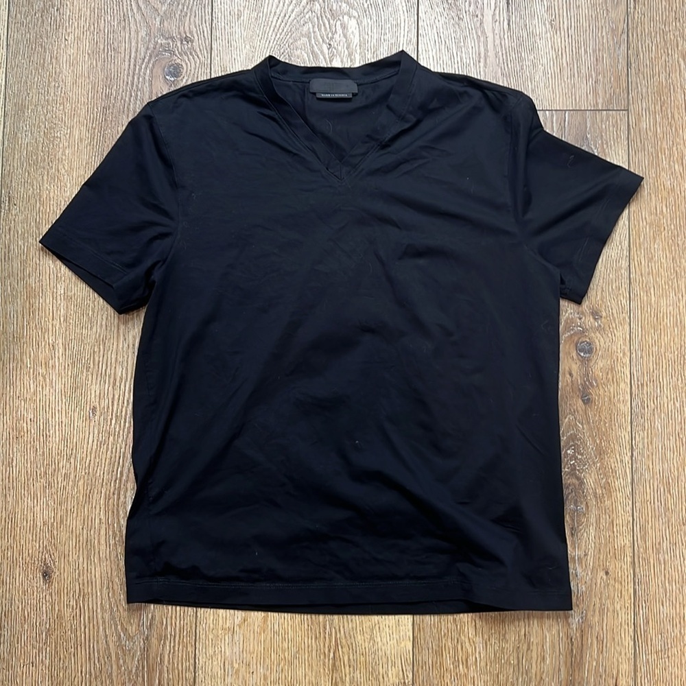 Prada Black Cotton V-Neck Tee Size M
